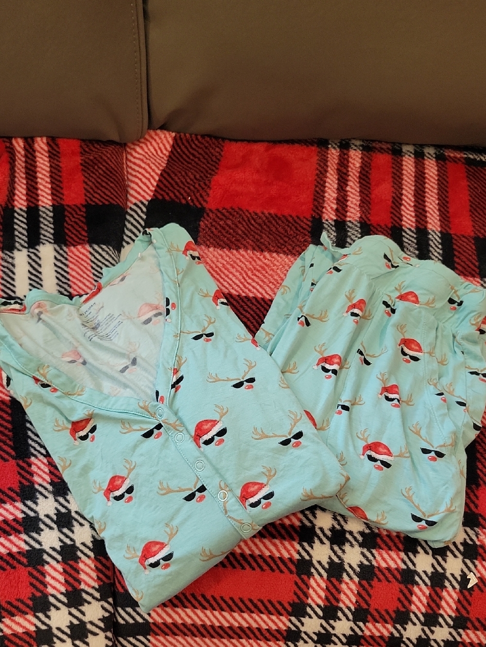Posh Peanut Light Aqua Reindeer Print Pajama Set